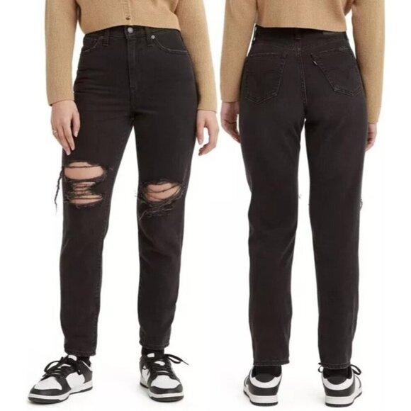 Levis High-Waist Black Ripped Mom Denim Jeans Relaxed High-Rise Women 27x27 NWT - Picture 1 of 16